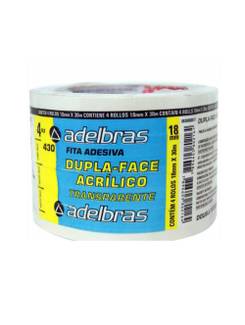 FITA DUPLA FACE ACRILICA 18X30 - 430 - TRANSPARENTE - PCT 4 - ADELBRAS