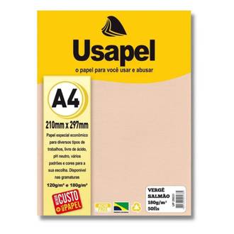 PAPEL VERGE A4 50FLS - 180G - 25031 - SALMAO - UN - USAPEL