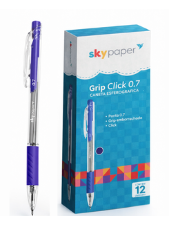 CANETA ESFER. C/GRIP CLICK 0,7MM - SK0417 - AZUL - UN - SKYPAPER