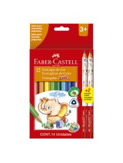 LAPIS DE COR JUMBO LONGO 12 CORES TRIANGULAR +2 GRAFITE - C/12 - PCT 6 - FABER