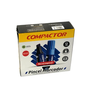 MARCADOR PINCEL PERMANENTE RECARREGAVEL - AZUL - CX 12 - COMPACTOR