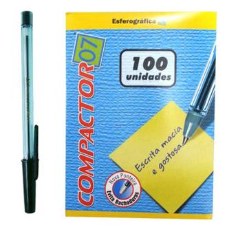CANETA COMPACTOR 0,7MM - PRETO - CX 100 - COMPACTOR