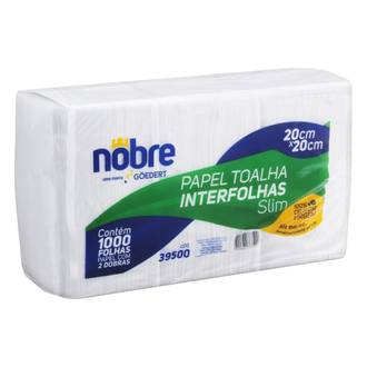 PAPEL TOALHA INTERFOLHADO 100% CELULOSE - 20X20 - SLIM - C/1000 - UN - NOBRE