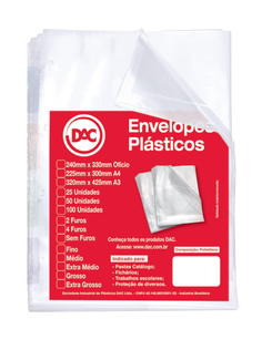 ENVELOPE PLASTICO GROSSO A4 4 FUROS C/50FL - CRISTAL - UN - POLIBRAS