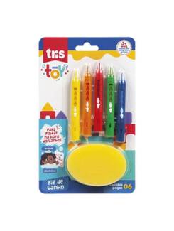 GIZ DE CERA PARA O BANHO TOY 5 CORES - C/ESPONJA - 908063 - CX 96 - TRIS