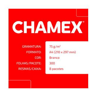 PAPEL CHAMEX 75G 300FLS - A4 - CX 08 - CHAMEX