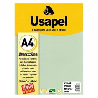 PAPEL VERGE A4 50FLS - 180G - 25032 - VERDE - UN - USAPEL