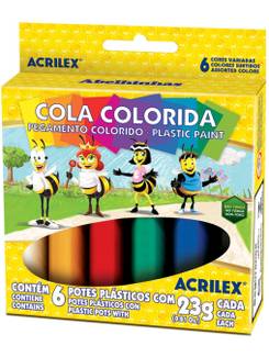 COLA COLORIDA 6 CORES 23G CADA - PCT 12 - ACRILEX