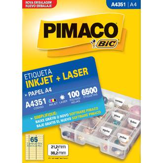 ETIQUETA INKJET/LASER A4 100FL - A4351 - 21X38 - UN - PIMACO