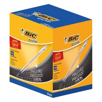 CANETA CRISTAL ESCRITA FINA 0,8MM - AZUL - CX 100 - BIC