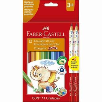 LAPIS DE COR JUMBO LONGO 12 CORES TRIANGULAR +2 GRAFITE - C/12 - UN - FABER
