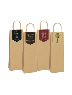 SACOLA DE PAPEL KRAFT PARDO C/ FECHA WINE - 35x13x8 GARRAFA - UN - CROMUS