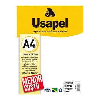 PAPEL COUCHE A4 50FLS - 180G - MATTE - 25000 - BRANCO - UN - USAPEL