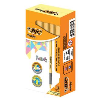 MARCA TEXTO BRITE LINER PASTEL  - AMARELO - CX 12 - BIC