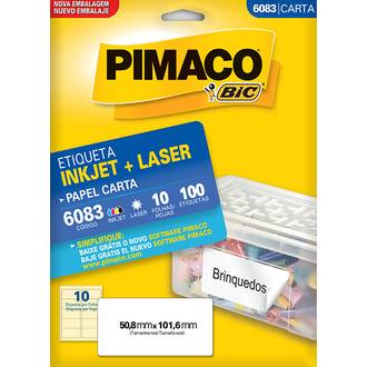 ETIQ INKJET/LASER CARTA 10FL - 6083 - 50X101 - UN - PIMACO