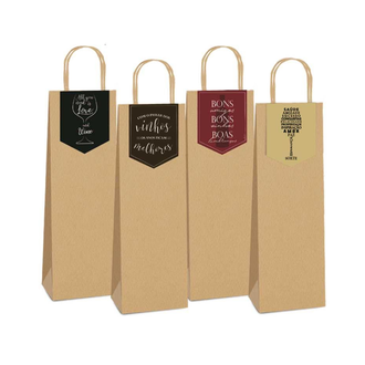 SACOLA DE PAPEL KRAFT PARDO C/ FECHA WINE - 35x13x8 GARRAFA - UN - CROMUS
