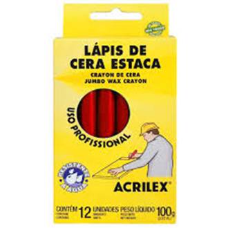 LAPIS DE CERA ESTACA C/12 USO PROFISSIONAL - 09110 - VERMELHO FOGO - PCT 6 - ACRILEX