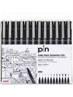 CANETA PIN FINE LINE PRETA  - 0.1 - CX 12 - UNI-BALL