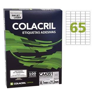 ETIQUETA INKJET/LASER A4 100FL - CA4351 - 21X38 - UN - COLACRIL