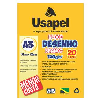 BLOCO DESENHO A3 20FL - 140G - 25059 - BRANCO - PCT 5 - USAPEL