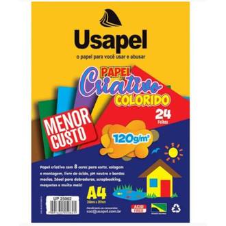 PAPEL CRIATIVO A4 24FL - 120G - 8 CORES - UN - USAPEL