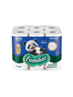 PAPEL HIGIENICO FOLHA DUPLA C/12 - 20M - 100% CELULOSE - UN - FAMILIAR