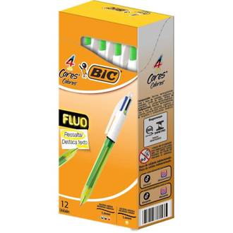 CANETA RETRATIL 4 EM 1 3 CORES + MARCA TEXTO - CX 12 - BIC