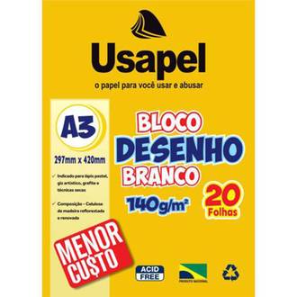 BLOCO DESENHO A3 20FL - 140G - 25059 - BRANCO - UN - USAPEL