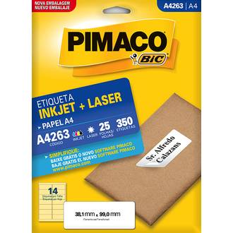 ETIQUETA INKJET/LASER A4 25L - A4263 - 38X99 - UN - PIMACO