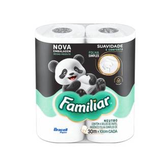 PAPEL HIGIENICO FOLHA SIMPLES C/4 - 30M - 100% CELULOSE - UN - FAMILIAR